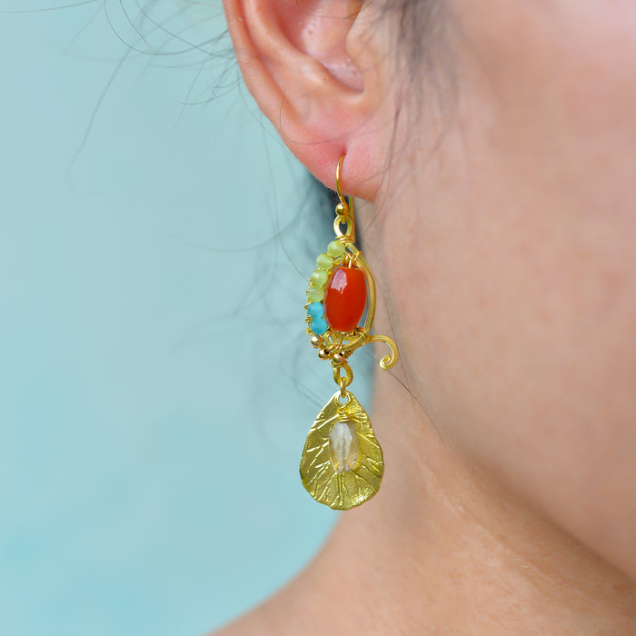Unique Handmade Brass Wire Earrings with Natural Stone Accents #3