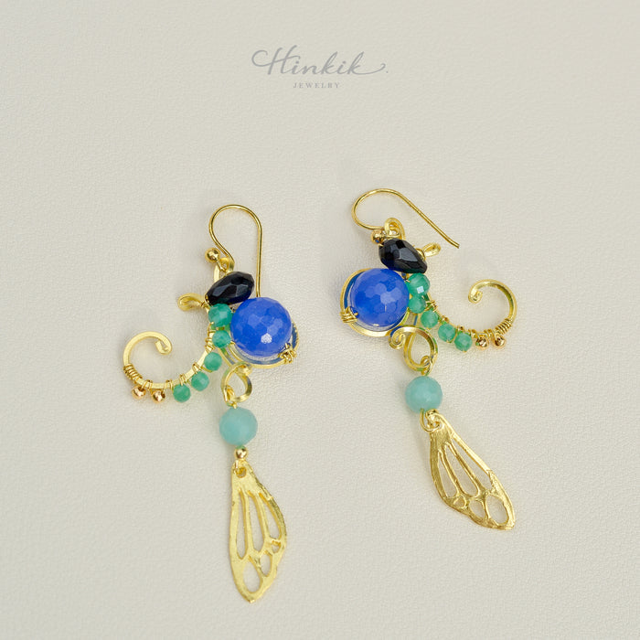 Unique Handmade Brass Wire Earrings with Natural Stone Accents #4