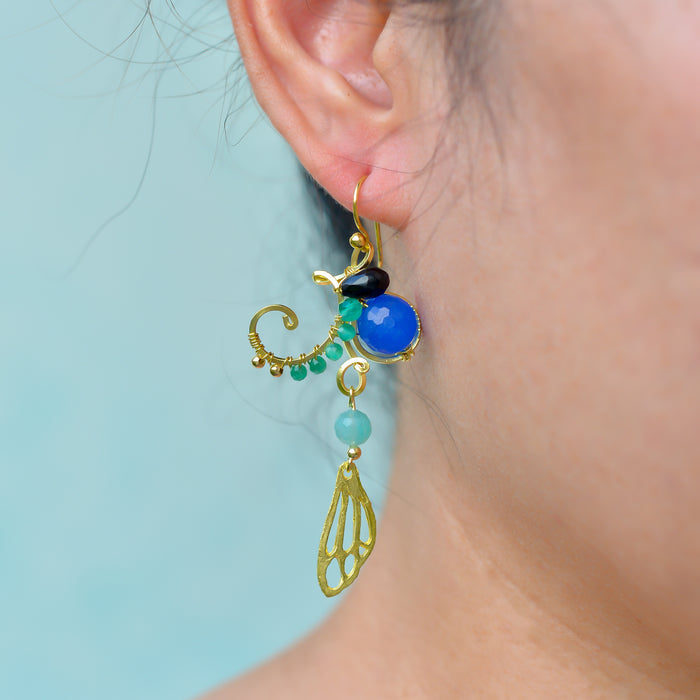 Unique Handmade Brass Wire Earrings with Natural Stone Accents #4