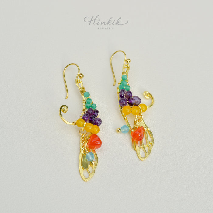 Unique Handmade Brass Wire Earrings with Natural Stone Accents #5