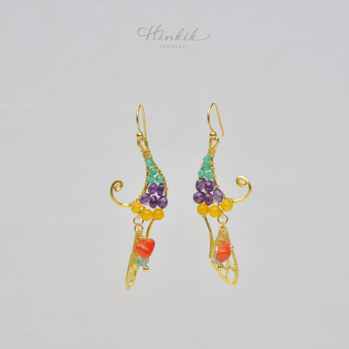 Unique Handmade Brass Wire Earrings with Natural Stone Accents #5