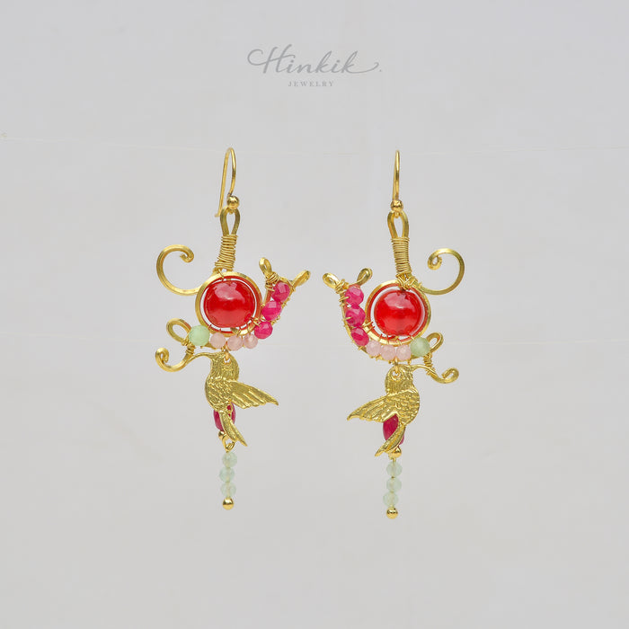 Unique Handmade Brass Wire Earrings with Natural Stone Accents #7