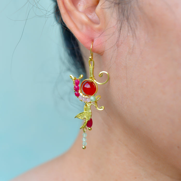 Unique Handmade Brass Wire Earrings with Natural Stone Accents #7