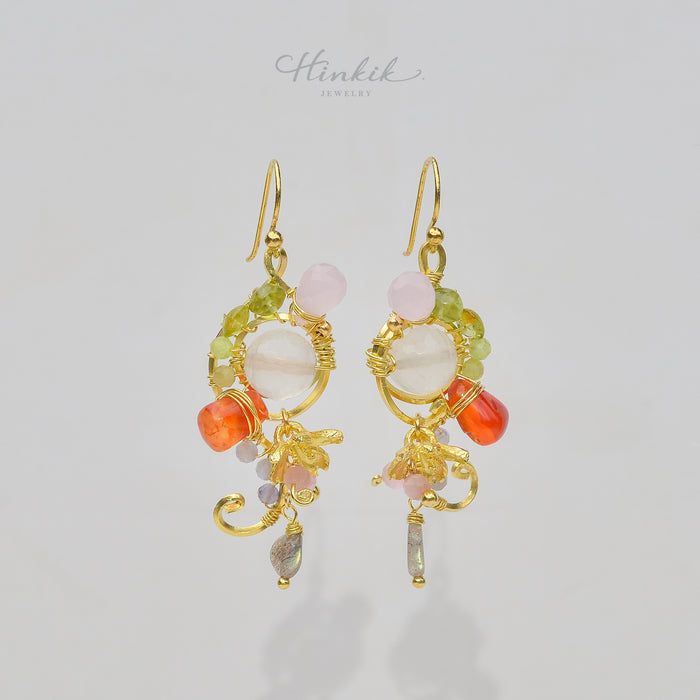Unique Handmade Brass Wire Earrings with Natural Stone Accents #8