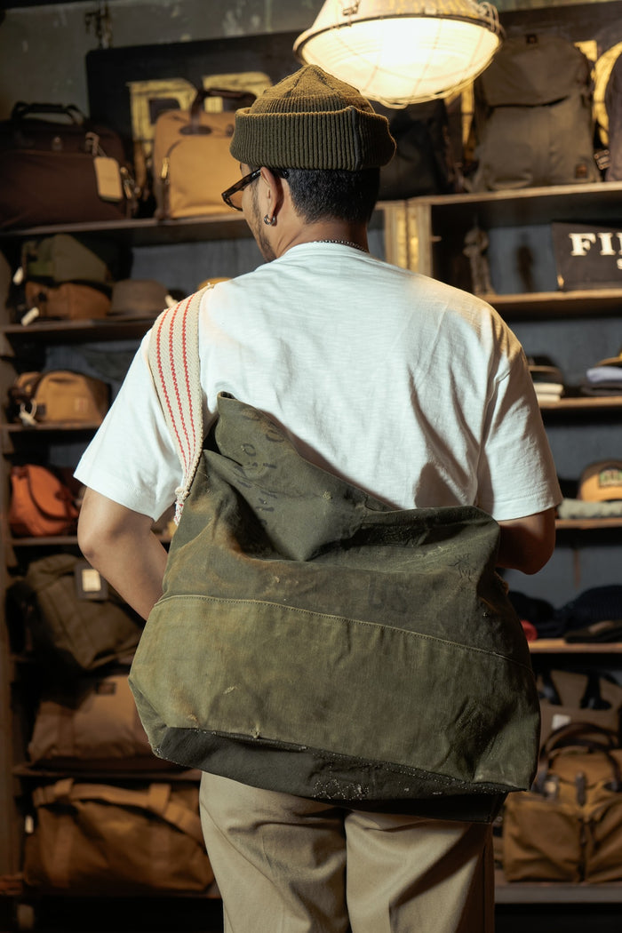 VINTAGE MILITARY DUFFLE BAG REMAKE SHOULDER BAG WITH WIDE BELT - VINTAGE
