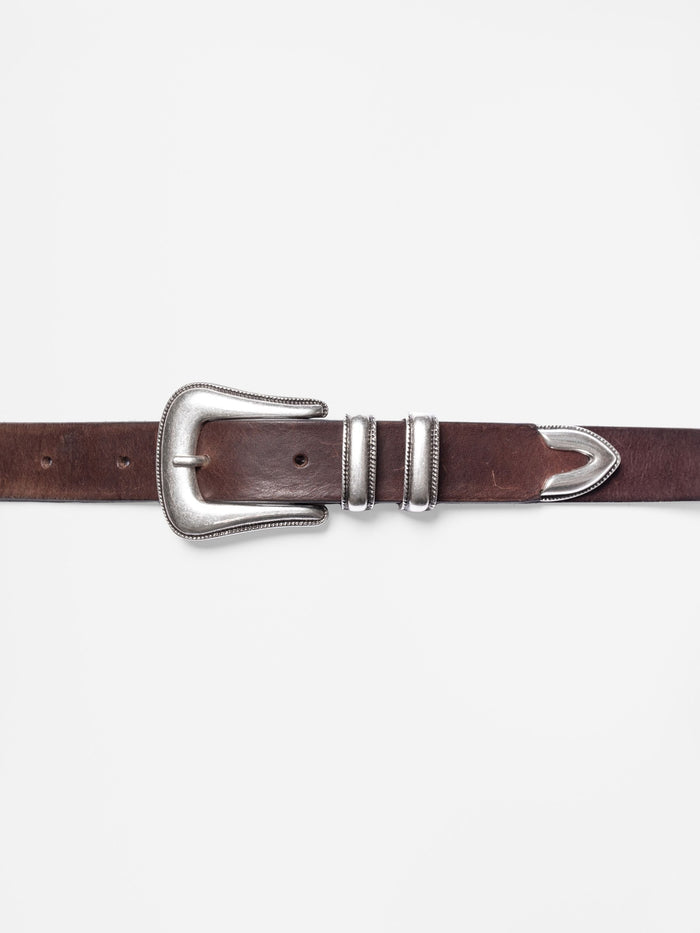 WESTERN SILVER BELT - DARK BROWN