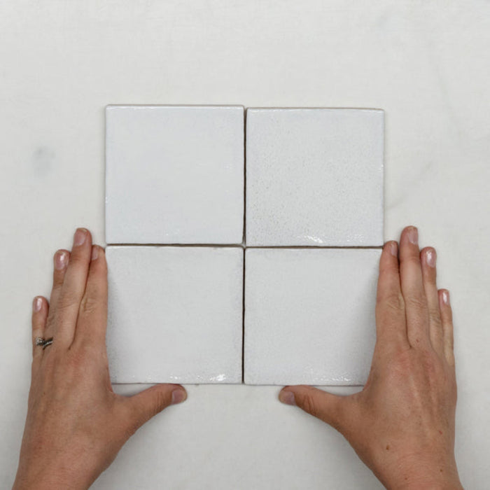 With Hand White Dianna Zellige Tile 100 x 100 x 9mm Spanish Ceramic  - The Blue Space