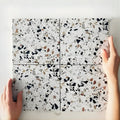 Pattern with Hand White Theo Terrazzo Tile Matt 200 x 200mm Porcelain 22FRABIMAC - The Blue Space