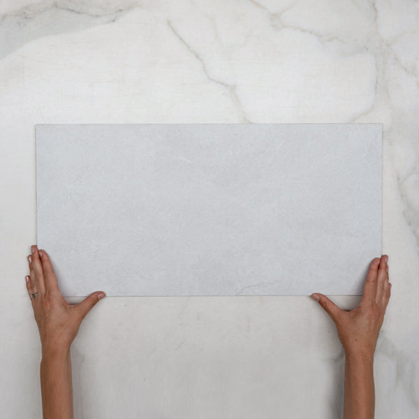 White Tilly Tundra Stone Tile Gloss 300 x 600 x 10mm Porcelain