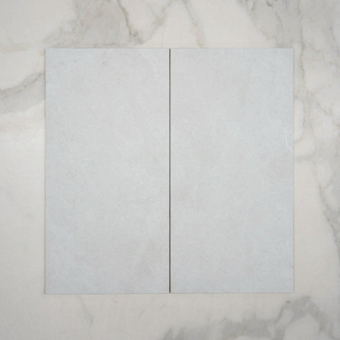 Double No Hand White Tilly Tundra Stone Tile Tech Grip 300 x 600 x 10mm Porcelain  - The Blue Space