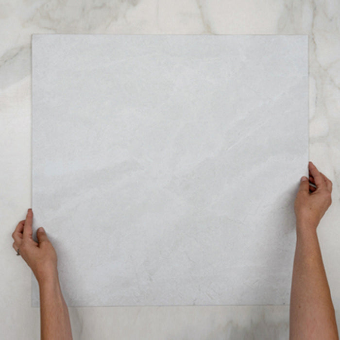 Single with Hand White Tilly Tundra Stone Tile Tech Grip 600 x 600 x 10mm Porcelain 66TUNWTG - The Blue Space